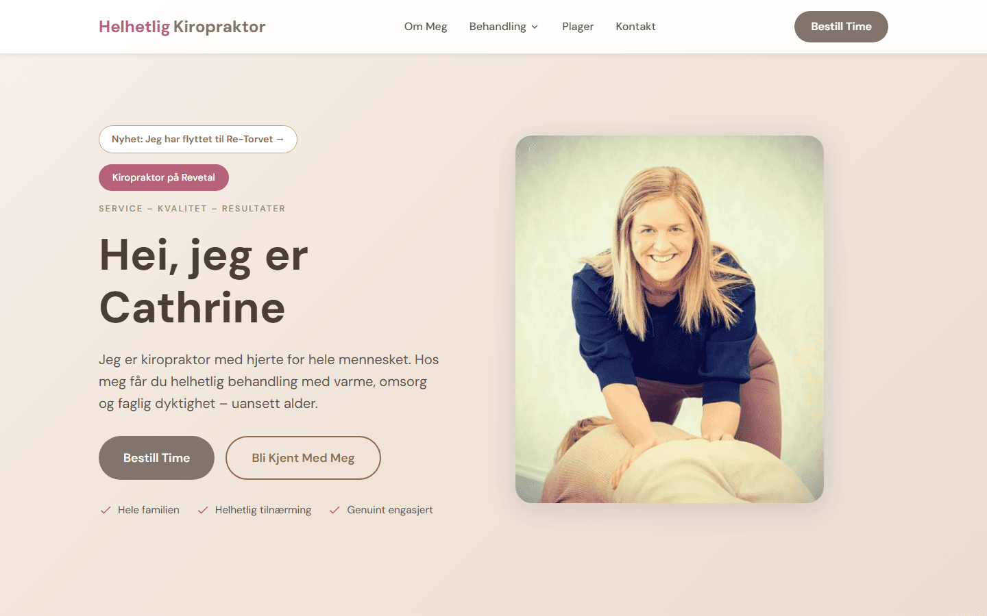 Skjermbilde av forsiden til helhetligkiropraktor.no
