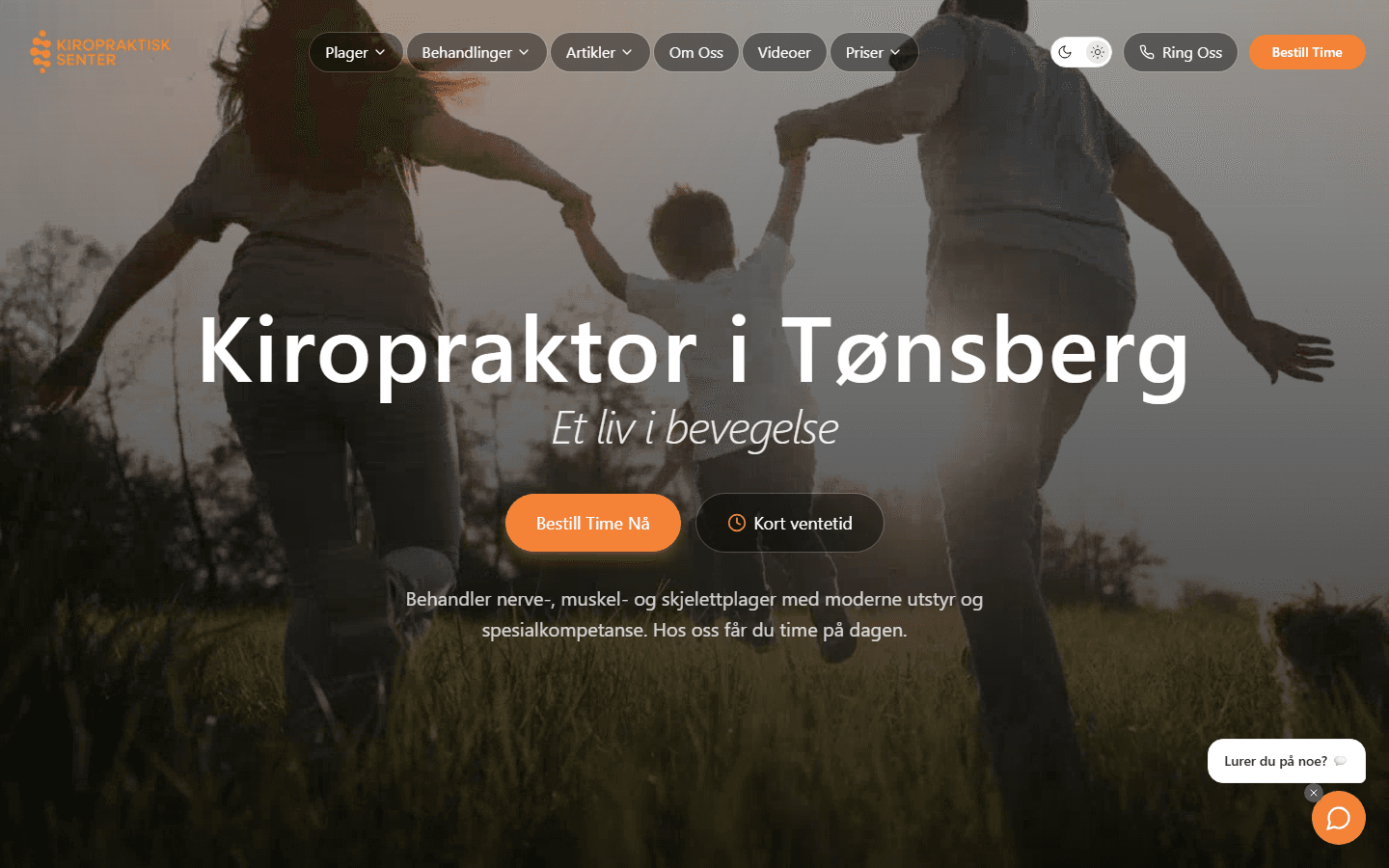 Skjermbilde av forsiden til kiropraktisksenter.no